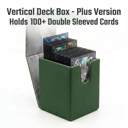 Dmoicols Vertical Deck Box Plus Version, Large Trading Card Case Fits 100+ Double Sleeved Cards, Premium Leather TCG Storage for MTG Commander, Pokémon, TCG, CCG, Magnetic Closure-Green - color: VP Green