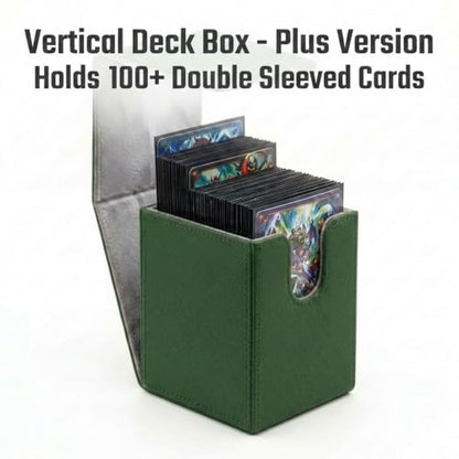 Dmoicols Vertical Deck Box Plus Version, Large Trading Card Case Fits 100+ Double Sleeved Cards, Premium Leather TCG Storage for MTG Commander, Pokémon, TCG, CCG, Magnetic Closure-Green - color: VP Green