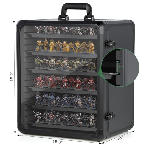 Miniature Storage Case with 6 Metal Trays Aluminum Frame Case with Lock Large Capacity Miniature Display Case