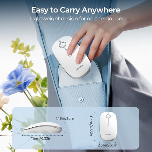 seenda MOU001 Bluetooth Wireless Mouse for Laptop,Slim Computer Mice,Silver | Rechargeable Computer mouse with USB and dual Bluetooth, 3-level DPI and quiet clicks for Windows, Macbook, iPad and Travel. - color: Silver