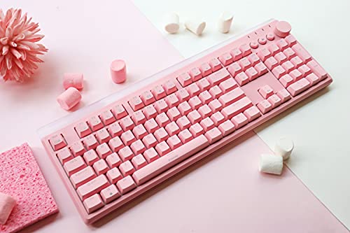 i-rocks K71M RGB Mechanical Gaming Keyboard with Media Control Knob, Switches (Brown), 107 Keys w/Full NKRO, PBT Keycaps, Multimedia Hotkeys, Detachable USB-C Cable and Onboard Storage, Pink - color: Pink, size: Switches (Brown)