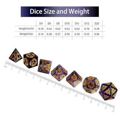 Amethyst Dice Dice Set, 7-Piece Handcrafted Polyhedral Dice with Gold Engraving, Ideal for D&D, RPG, MTG & Tabletop Games, Gift Box Included (Amethyst Totem) - color: Amethyst Totem