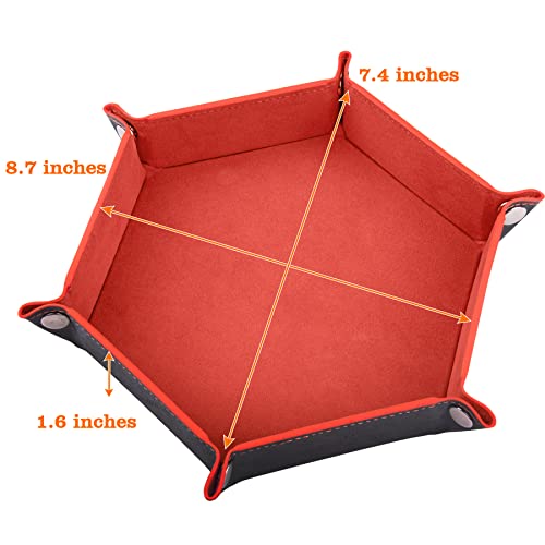 SIQUK 2-Piece Dice Tray - PU Leather Folding Hexagon Dice Holder for RPG, DND & Other Table Games (Royal Blue, Orange) - color: Royalblue and Orange