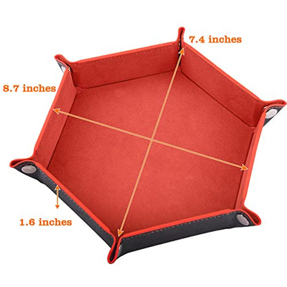 SIQUK 2-Piece Dice Tray - PU Leather Folding Hexagon Dice Holder for RPG, DND & Other Table Games (Royal Blue, Orange) - color: Royalblue and Orange