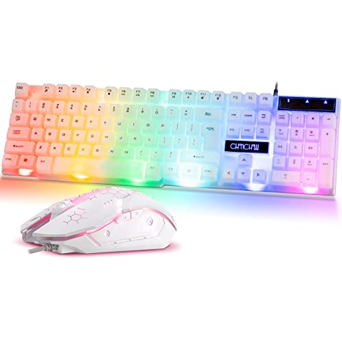 CHONCHOW RGB Gaming Keyboard and Mouse Combo,USB Wired Light Up Keyboard | Rainbow LED Lit Backlight Keyboard Mouse Set for Computer Windows PC PS4 Xbox Laptop iMac Resberry Pi - color: White