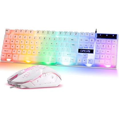 CHONCHOW RGB Gaming Keyboard and Mouse Combo,USB Wired Light Up Keyboard | Rainbow LED Lit Backlight Keyboard Mouse Set for Computer Windows PC PS4 Xbox Laptop iMac Resberry Pi - color: White