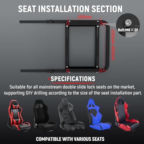 Dardoo Racing Simulator Cockpit Gaming Frame Fit for Logitech G27 G29 G920 G923,for Thrustmaster T300,for Fanatec,Adjustable Driving Steering Wheel Stand,Not Included Wheel, Pedal and Seat