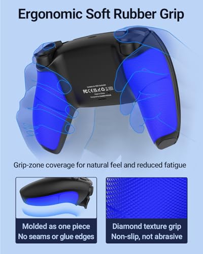 CHARM FOCUS Back Shell Grip Cover Compatible with PS5 Controller, Soft Rubber Overmold and Anti-Slip Diamond Texture, Seamless-Fit Replacement for PS5 Controller Shell, Black/Blue - color: Black/Blue