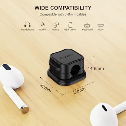 6 Pack Magnetic Cable Clip Organizer Cord Holder, Picozon Adhesive Cable Management, Wire Phone USB Charger Cable Holder, Keeper Organizer for Office Home Desktop Table - Black - size: Pack of 6