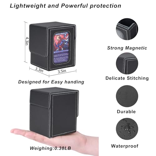 AFIING MTG Deck Box for Commander Display,Card Deck Box Fits 100 Double Sleeved Cards, Magic Commander TCG Card Storage Box with 2 Dividers,Drawstring Bag and 1 Toploader(Black/grey) - color: Commander Black Grey