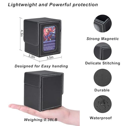 AFIING MTG Deck Box for Commander Display,Card Deck Box Fits 100 Double Sleeved Cards, Magic Commander TCG Card Storage Box with 2 Dividers,Drawstring Bag and 1 Toploader(Black/grey) - color: Commander Black Grey