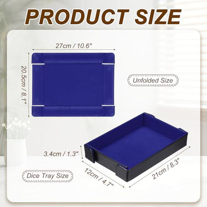 uxcell PU Leather Dice Tray, Rectangle Magnetic Folding Velvet Portable Folding Dice Rolling Tray for Table Games Keys Wallet Watch Coin, Dark Blue - color: Dark Blue