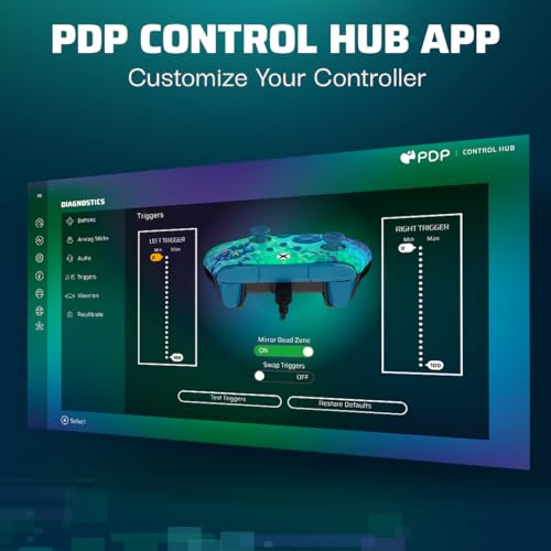 PDP Gaming REMATCH Enhanced Wired Gaming Controller: Licensed Xbox Series X|S Gamepad, Xbox One, PC, Mappable Back Buttons, Customizable Triggers, Audio Control, Companion App: Glitch Green/Blue - color: Glitch Green, style: Controller