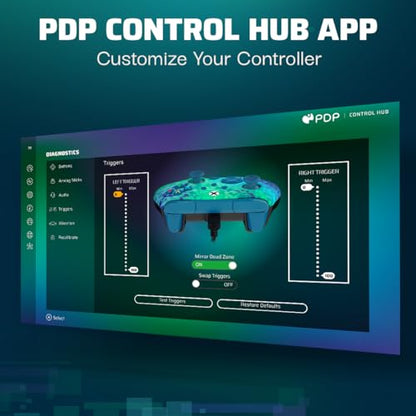 PDP Gaming REMATCH Enhanced Wired Gaming Controller: Licensed Xbox Series X|S Gamepad, Xbox One, PC, Mappable Back Buttons, Customizable Triggers, Audio Control, Companion App: Glitch Green/Blue - color: Glitch Green, style: Controller