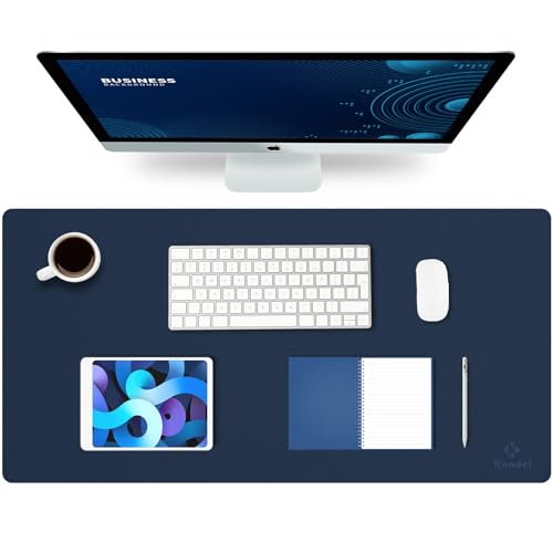 K KNODEL Large Office Leather Desk Mat, Mouse and Keyboard Pad, Computer and Laptop Mat, Desktop Protector and Cover, Writing Pad and Blotter (31.5"x15.7", Dark Blue) - color: Dark Blue, size: 31.5" x 15.7"