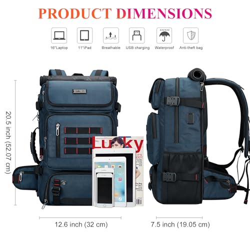 WITZMAN Carry on Travel Backpack for Men Airline Approved Fits 16" Laptop | Nylon 3 in 1 Luggage Duffle Bag with USB Charging Port, Shoe Compartment, For Weekend Getaway, Overnight Trip, B682 Blue - color: 04.blue
