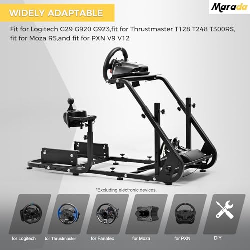 Marada Reinforced Stabilizing Racing Steering Wheel Cockpit Fit for Fanatec | for PXN, for Thrustmaster, for Logitech Device Adjustable Driving Simulator Stand, Wheel Pedal Handbrake Not Included