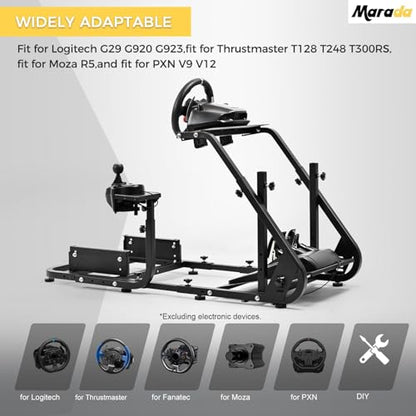 Marada Reinforced Stabilizing Racing Steering Wheel Cockpit Fit for Fanatec | for PXN, for Thrustmaster, for Logitech Device Adjustable Driving Simulator Stand, Wheel Pedal Handbrake Not Included