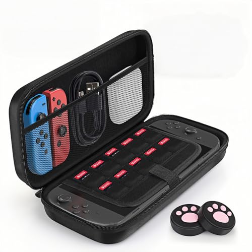 NTMYEVE Carrying Case for Nintendo Switch 2, Protective Hard Shell Portable Travel Carry Case Pouch holds 10 Cartridges with Pockets for Switch 2 Accessories and Games, Black