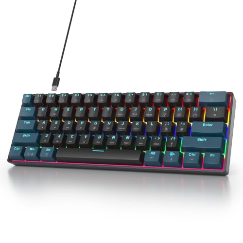 Portable 60% Mechanical Gaming Keyboard Blue/Black, Rainbow Backlit Wired Key Board with Red Switch, Compact 61 Keys Mini Office Keyboards for Laptop PC (61 Monster B/Red Switch) - color: 61 Monster B/Red Switch
