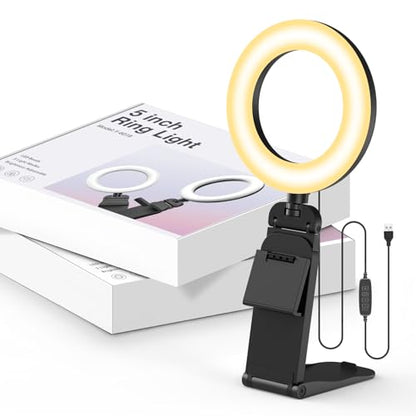 2Packs-Ring Light for Computer Laptop,Video Conference Lighting kit for Zoom Meetings,5" Small Led Selfie Light Portable DeskLight with Stand,Cell Phone Holder Desktop Lighting for Skype Call Black - size: 2Packs-Black