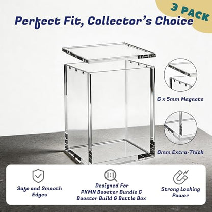 (3 Pack) Standard Height Booster Bundle Acrylic Case, Magnetic Display Case | 8mm Crystal-Clear Acrylic, Magnetic, Stackable, Fits Standard-Height Booster Bundles & Build & Battle Boxes