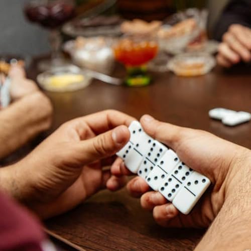 Dominos Set for Adults with Wood Box - Tile Dot Dominoes Games Set ，Classic Dominoes Set, 28 Tiles, Natural Wood and Ivory, Wooden Box Storage, Dominos Set for Adults