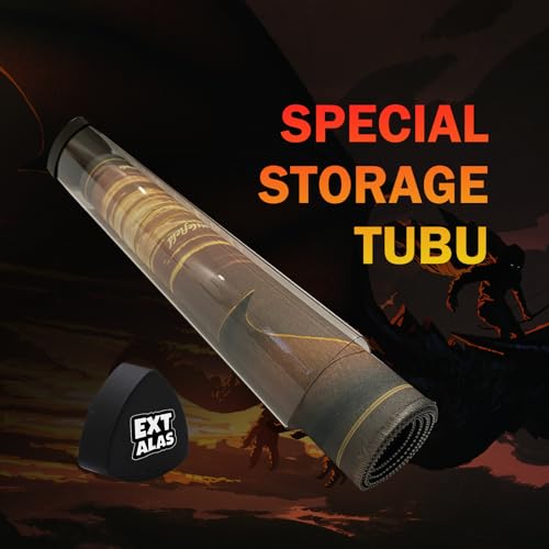 MTG Playmat with Storage Tube & 7-Dice Set - Waterproof TCG Playmat with Stitched Edges, Non-Slip Rubber Card Game Mat (24"x14") (playmat with Zones, 2-Dragon) - color: 2-dragon, style: playmat with zones