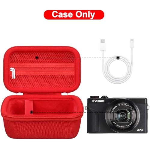 Canboc Carrying Case for Canon PowerShot G7 X Mark III/ G7X Mark II Digital 4K Vlogging Camera, SX740 SX730 Camera Bag, Zipper Mesh Pocket fits USB Cable, Batteries, Red - color: Red