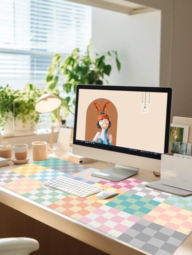 Baziabbo Checkered Desk Mat,XXL Extended Big Mouse Pad,Gaming Mousepad with Stitched Edge,Non-Slip Rubber Base Keyboard Desk Pad for Home Office Study Game - color: Checkerboard Morandi
