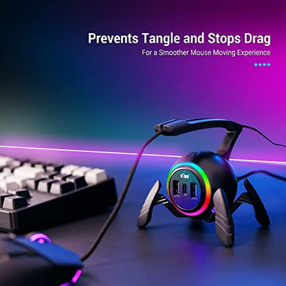 Mouse Bungee Spider Gaming Mouse Bungee Cable Holder Mouse Cord Holder with RGB Light and USB Port (USB Style)