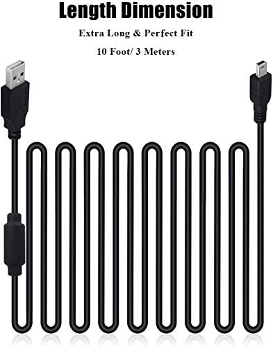 2 Pack 10ft PS3 Controller Charger Cable - Fast Mini USB Data Charging Cord for PS Move PlayStation 3 Wireless Controller, TI84 Plus CE, Digital Camera