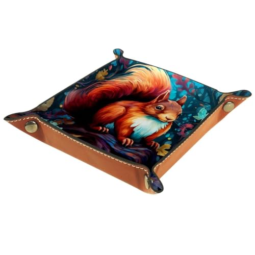 Colorful Leaves Squirrel Dice Tray PU Leather Dice Rolling Tray Folding Dice Holder for Dice Games, Like RPG, DND and Other Table Games - color: Multi 3