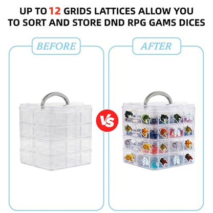 PUGED DND Dice Storage Box with Removable Dividers Polyhedral Dice Plastic Organizer Holding Up To 900 Dices Craft Bead Compartment Container for Sewing, Jewelry, Art, DIY (2 layers) Box Only - size: 2 layers