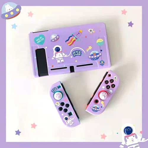 Dockable Switch Purple Case for Girls – Cute Kawaii Soft TPU Protective Cover with Thumb Grips and Screen Protector Compatible with Standard Nintendo Switch Only - color: Purple
