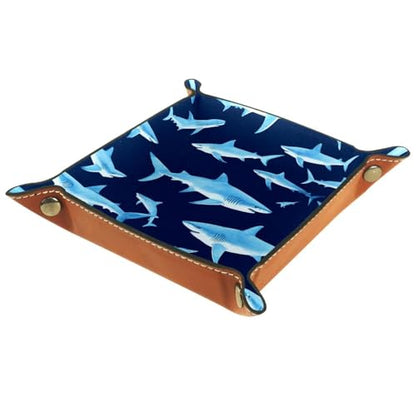 Dice Trays Sharks Holder Storage Box for Dice Games Like RPG DND, Leather Dice Holder Portable Folding Rolling Dice Tray, 16x16cm - color: Multi 3