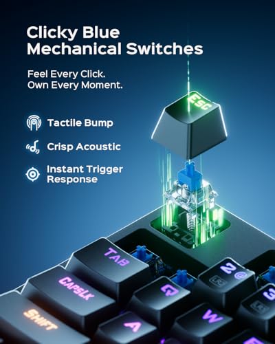 wegear Mechanical Gaming Keyboard with Clicky Switch, 104-Key Full Size RGB Backlit Wired Keyboard（11 Modes, Anti-Ghosting, Double-Shot ABS Keycaps, Lighted Computer Key-Board for PC Windows-Black