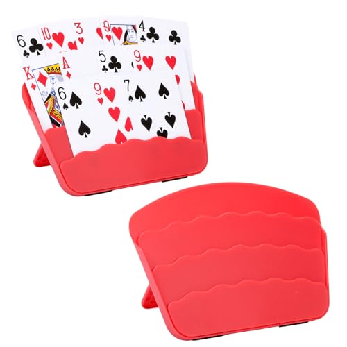 2 Pack Playing Cards Holder for Little Hands or Arthritis Hand,Three Layers Design for UNO Game Nights,Poker,Canasta,Adults,Kids Seniors，Playing Card Accessories for Family Gatherings and Travel - color: 2 Pack Red
