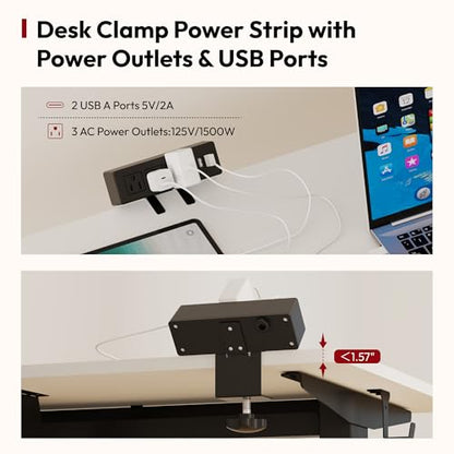 SANODESK Electric Standing Desk with Desk Clamp Power Strip 48"x 24" Whole-Piece Desktop Height Adjustable Stand Up with Cable Management Sit Stand Home Office Desk Black Frame/White Top - color: Black Frame+white Top, size: 48"x24"