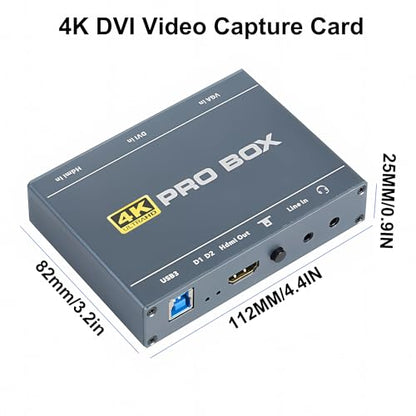 4K DVI Video Capture Card, VGA Video Capture, 4K60 DVI to USB 1080P60 Video Capture with HDMI Loopout Compatible with Windows, Linux, Android and MAC OS