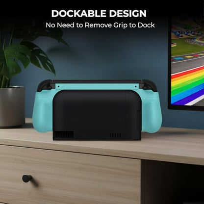 Plenbo - FoldeX Grip Case with Detachable Flip Cover for Nintendo Switch 2, Dockable Ergonomic Handheld Protective Shell, 3-Mode Compatible Joy-Con 2 Controller Grip- Turquoise & Mint - color: Turquoise & Mint