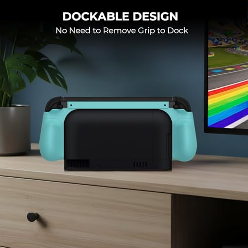 Plenbo FoldeX Switch 2 Grip Case with Detachable Flip Cover- Turquoise/Mint | Dockable Ergonomic Handheld Protective Hard Shell for Nintendo Switch 2, 3-Mode Compatible Joy-Con 2 Controller Grip - color: Turquoise & Mint