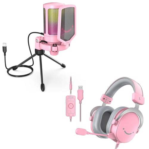FIFINE USB Gaming PC Microphone and Over-Ear Wired Streaming Headset,AmpliGame RGB Computer Condenser Desktop Mic for YouTube Video/Podcasts,7.1 Surround Sound Headset for PS4/PS5/Xbox/Switch（A6P+H9P
