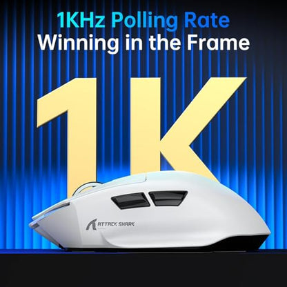 ATTACK SHARK V6 Wireless Gaming Mouse with RGB Charging Dock, 25K DPI PAW3311 Sensor, 1K Polling Tri-Mode PC Mice,500mAh Battery Cloud-Based AI Driver for Win/Mac,Black - color: Black