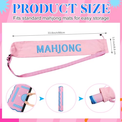 34 Inch Light Pink Canvas Drawstring Mahjong Mat Bag with Shoulder Strap, Mahjong Holder Lightweight Outdoor Carrying Bag for Travel Game Night, Storage Mat Not Include - color: Pink, style: Cute