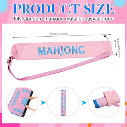 34 Inch Light Pink Canvas Drawstring Mahjong Mat Bag with Shoulder Strap, Mahjong Holder Lightweight Outdoor Carrying Bag for Travel Game Night, Storage Mat Not Include - color: Pink, style: Cute
