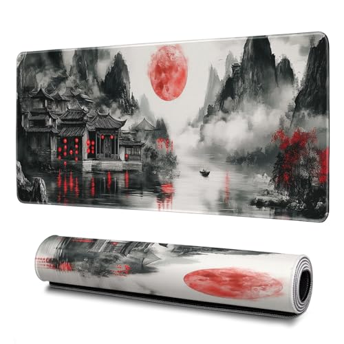 Retro Landscape Mouse Pad Abstract Big Mouse Pad 31.5x11.8 Inch Landscape Texture Non-Slip Rubber Base Large Mousepad Stitched Edges Keyboard Mouse Mat Desk Pad for Office and Home - color: Retro Landscape