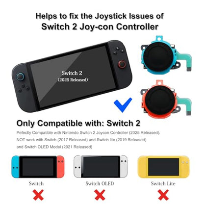 Joystick Replacement Kit Compatible with Nintendo Switch 2 Joycon Controller (2025), Drift Joystick Fixing Repair Tool Contains 2 Anti-Drift Analog Left and Right Thumbstick, Screwdriver Pry Tools Tweezers, Dust Sticker Cleaning Cloth and Brush, 4 Thumb S