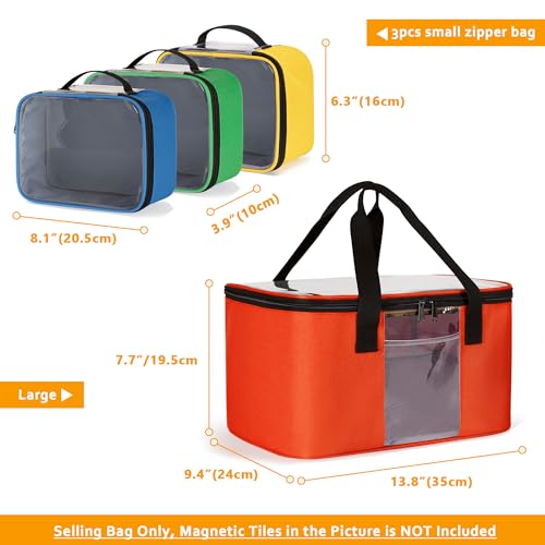Rexmica 4 Pack Toy Storage Bag for Magnetic Building Tiles, Multifunction Toy Storage Organizer Bag, Magnetic Blocks Tiles Travel Bag Case with Visible Top for Building Blocks, Board Game