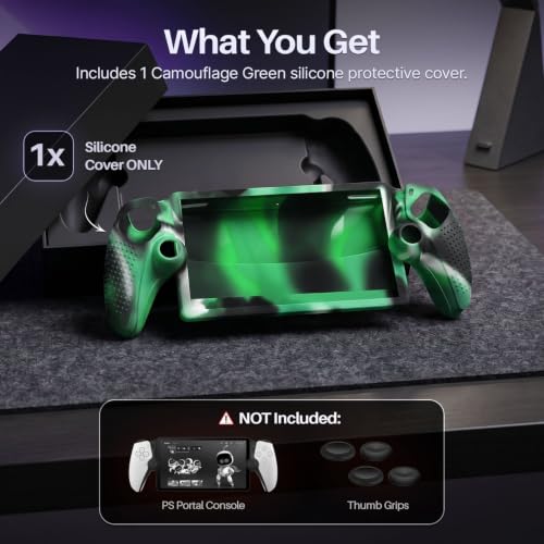 TNP Camouflage Green Silicone Case Cover Compatible with PlayStation Portal | Protective soft-grip shell for steadier handheld play; 1 flexible cover only, console and thumb grips not included - color: Camouflage Green